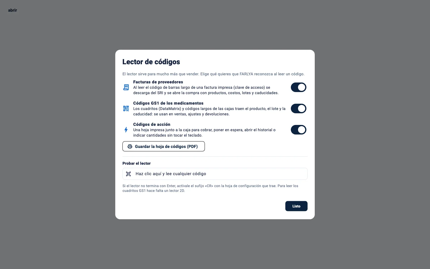 Configuración del lector de códigos